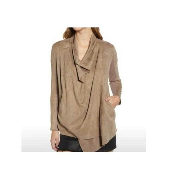 BLANKNYC Cloud Nine Drape Waterfall Faux Suede Cardigan Jacket Womens Size M Red - Picture 10 of 11